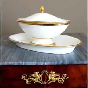Sèvres - Empire Style Sauce Boat In White Porcelain With Fine Gold Trim - Signed And Dated 1820
