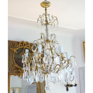 Louis XV Style 9-light Cage Chandelier, Baccarat Cut Crystal Pendants