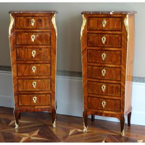 Pair Of Louis XV Period Marquetry Chiffoniers - 18th Century