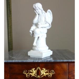 Guardian Angel Statue, 19th-century Biscuit Porcelain, Traditionalist Religious Object