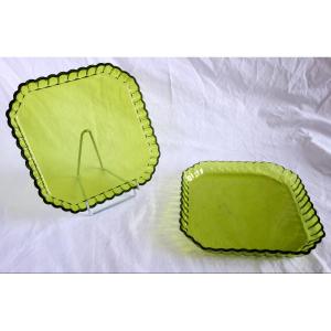 Saint Louis - Pair Of Moss Green (charteuse Green) Crystal Trays Or Bowls