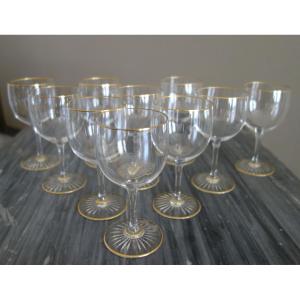 Baccarat - Set Of 10 Port Glasses - Cut And Gilded Crystal - Circa 1900