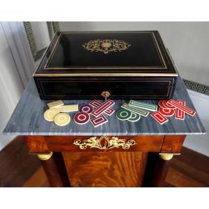 French Gambling Marquetry Box, Napoleon III Period - 19th Century