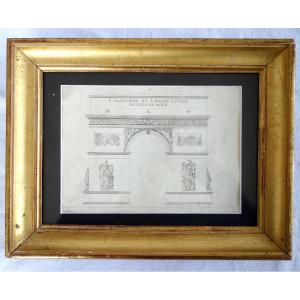 The Arc De Triomphe De l'étoile In Paris - Architectural Project - Engraving From The Empire Period