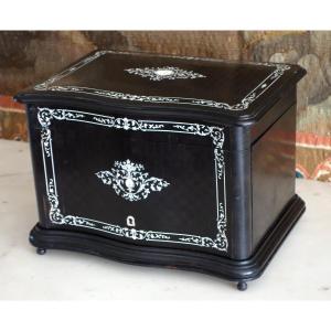 A Napoleon III Period Cigar Humidor In Ebony And Ivory Marquetry