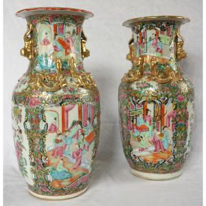 Pair Of Canton Porcelain Vases - China Circa 1880 - 36cm