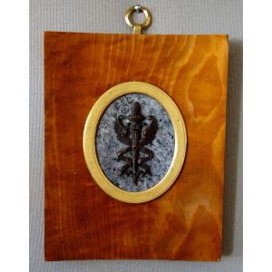 Caduceus - Miniature Souvenir Of The Grand Tour, Patinated Bronze On Granite Base