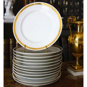   Set Of 12 Porcelain Dessert Plates With Wide Gold Filet, Early 19th Century (36 Disposals)