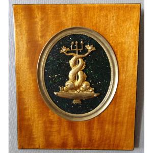 Restoration Style Miniature, Trophy Of Dolphins On A Porphy Background In A Lemon Tree Frame.