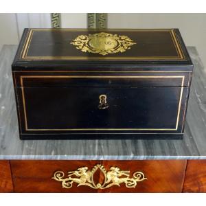 Boulle Marquetry And Blackened Wood Tea Box - Mid 19th Century