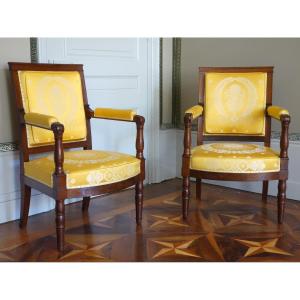 Jacob Desmalter - Pair Of Empire Period Mahogany Armchairs - Stamped.