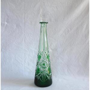 Baccarat: Rhine Wine Decanter In Green Overlay Crystal, Lagny Model - 42cm