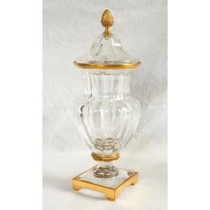 Baccarat: Tall Crystal And Gilt Bronze Vase - Malmaison Model