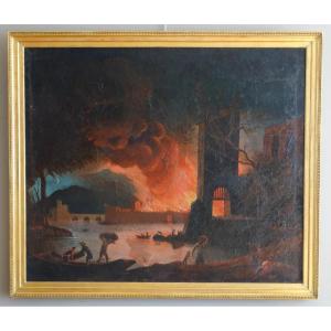 Large Oil On Canvas, Souvenir Of The Grand Tour - Fire In A City By Night - 127x109cm