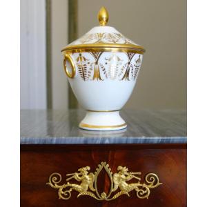 White And Gold Empire-style Porcelain Sugar Bowl And Candy Dish