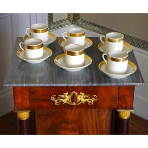 Empire Paris Porcelain Coffee Set : 6 Cups Enhanced With Fine Gold - Early 19th Century