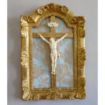 18th Century Ivory Christ, Gold Leaf Gilt Wood Frame
