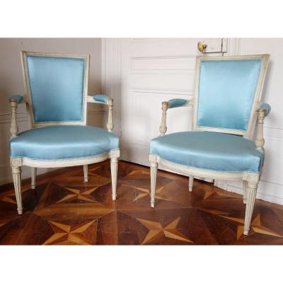 Pair Of Louis XVI Lacquered Cabriolet Armchairs, Late 18th Century Circa 1785