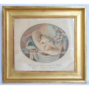 Funny Military Engraving, Empire Restoration Period - Golden Wood Frame