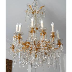 Louis XVI Style Baccarat Crystal And Gilt Bronze (ormolu) Chandelier, 12 Lights, Late 19th Century