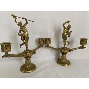 Pair Of Empire Style Gilt Bronze Candlesticks 