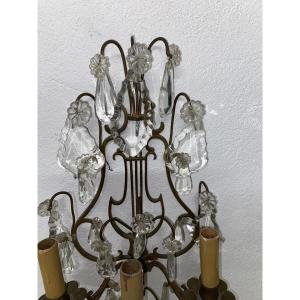 Pair Of Lyre Model Wall Lights In Bronze And Crystal, H 53 Cm 