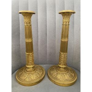Pair Of Large Empire Ormolu Torches / Claude Galle ? 