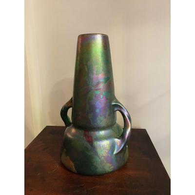 Art Nouveau Iridescent Vase Delphin Massier.