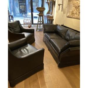 Black Leather Sofa 
