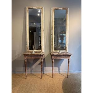 Pair Of Consoles With Their Matching Pair Of Mirrors 