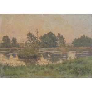 Alphonse Henri Mazard (1865-1939) - Pond, Essonne Valley, Near La Ferté-alais?