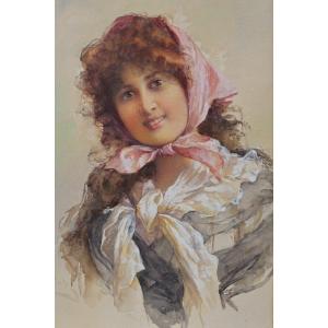 Portrait Of An Italian Woman, Watercolor Around 1900. Aurelia Della Corte Szvatek (xix-xx)