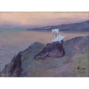 Breton Woman In Front Of The Sea, Around 1900. Jean Le Fournis (19th-20th Century)