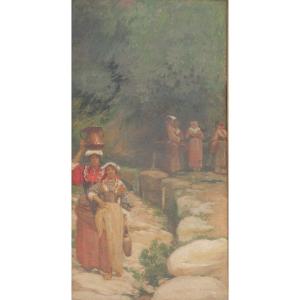 Anticoli In Italy, Women At The Fountain. Auguste-françois Gorguet (1862-1927)
