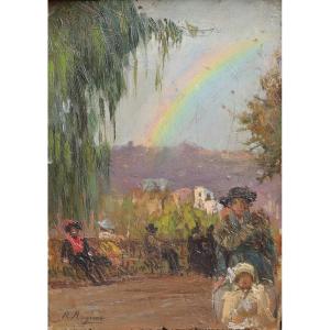 Small Park Scene Painting, R Ragione