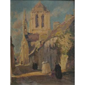 Emile Simon (1890-1976). Breton Women Going To Church In Locronan