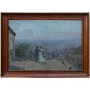 Couple Admiring Paris At Night, 1900. Gaston Knecht (1875-1968)