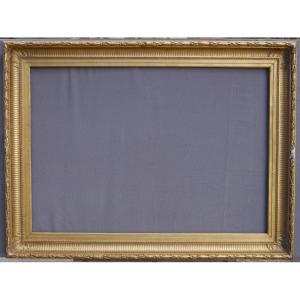 Beautiful 19th-century Gilt Frame With Fluting For A 30p Photograph, Visible Area 90.5 X 63.5 Cm