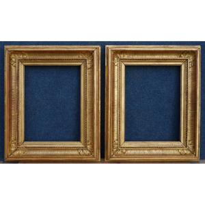 Pair Of Small 19th-century Gilt Frames With Fluting, Visible Area 20.6 X 15.3 Cm. Approximately Size 1f