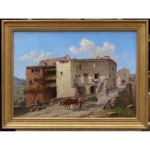 Mountain Village, Alps, Provence Or Corsica. Charles Gaugiran Nanteuil (1811-?)
