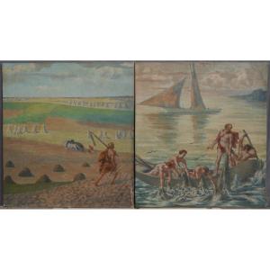 Two Allegories: Earth And Water. Proper Colmant (1867-1943)