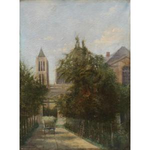 Gardener And His Cart, Garden Near The Church. E. Martin 1886