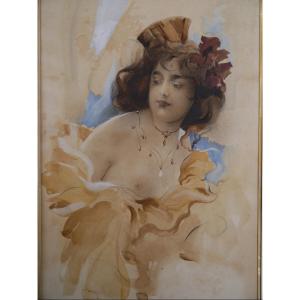 Woman With Bare Breasts Circa 1900.