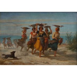  Women Bringing Fish Back To Town. Jules Salles (1814-1900)
