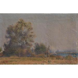 Joseph Delattre (1858-1912). Lively Landscape And River