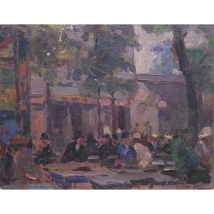 Bistro Terrace, Lively Open-air Café. Germain Jacob, 19th-20th Century