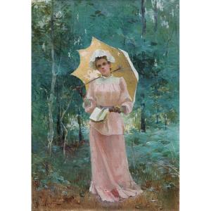 Young Woman With A Parasol And A Book. Henri Gaston Darien (1864-1926)