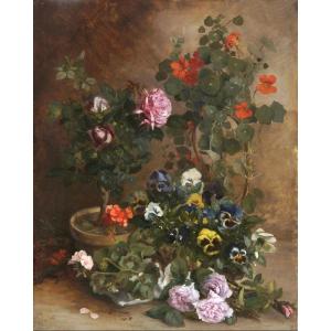 Large Floral Composition With Capucines 1882. Jean Baptiste Adolphe Bronquart (xix)