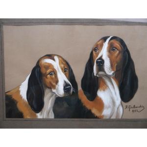 Pair Of Tricolor Pack Dogs. Boris Riabushinsky / Riab (1898-1975)