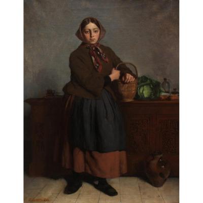 Jacques Gustave Hamelin (1809-1895), Young Peasant Woman With Basket Of Vegetables,
